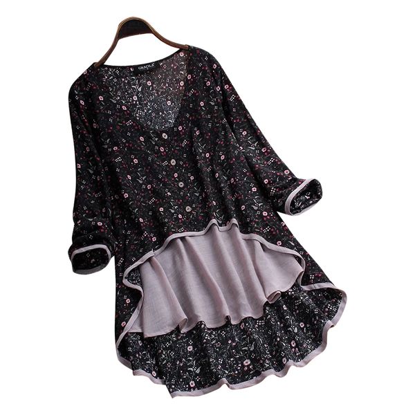 5xl women floral print t-shirt plus size cotton linen long ladies long sleeve deep v tshirt casual large size t shirt d30, White